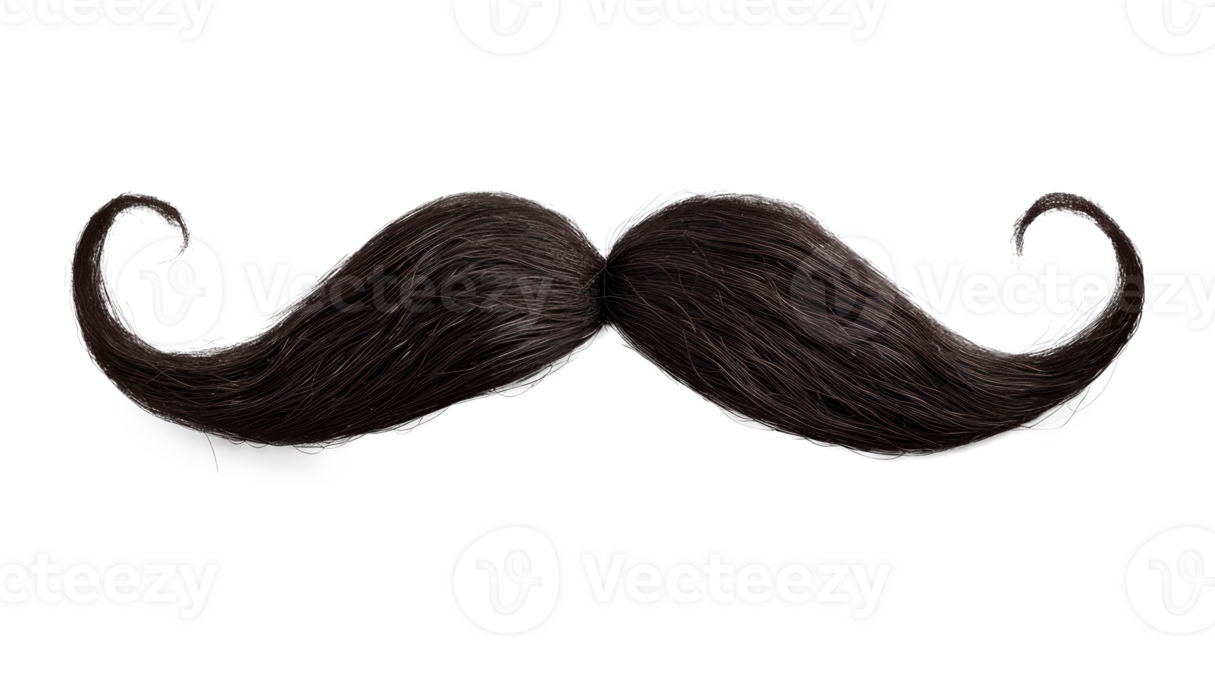 A stylish black curly mustache isolated on a transparent background png