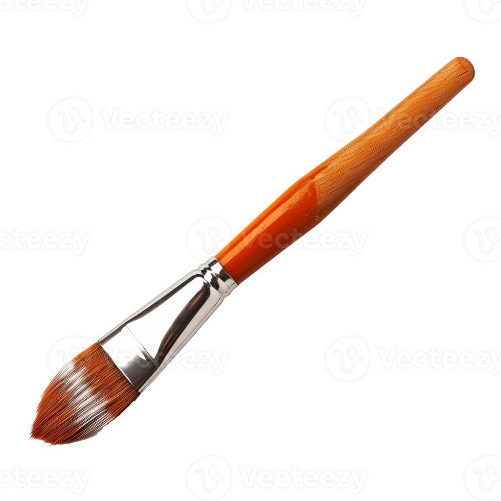A vibrant orange paintbrush with a wooden handle and fine bristles. png