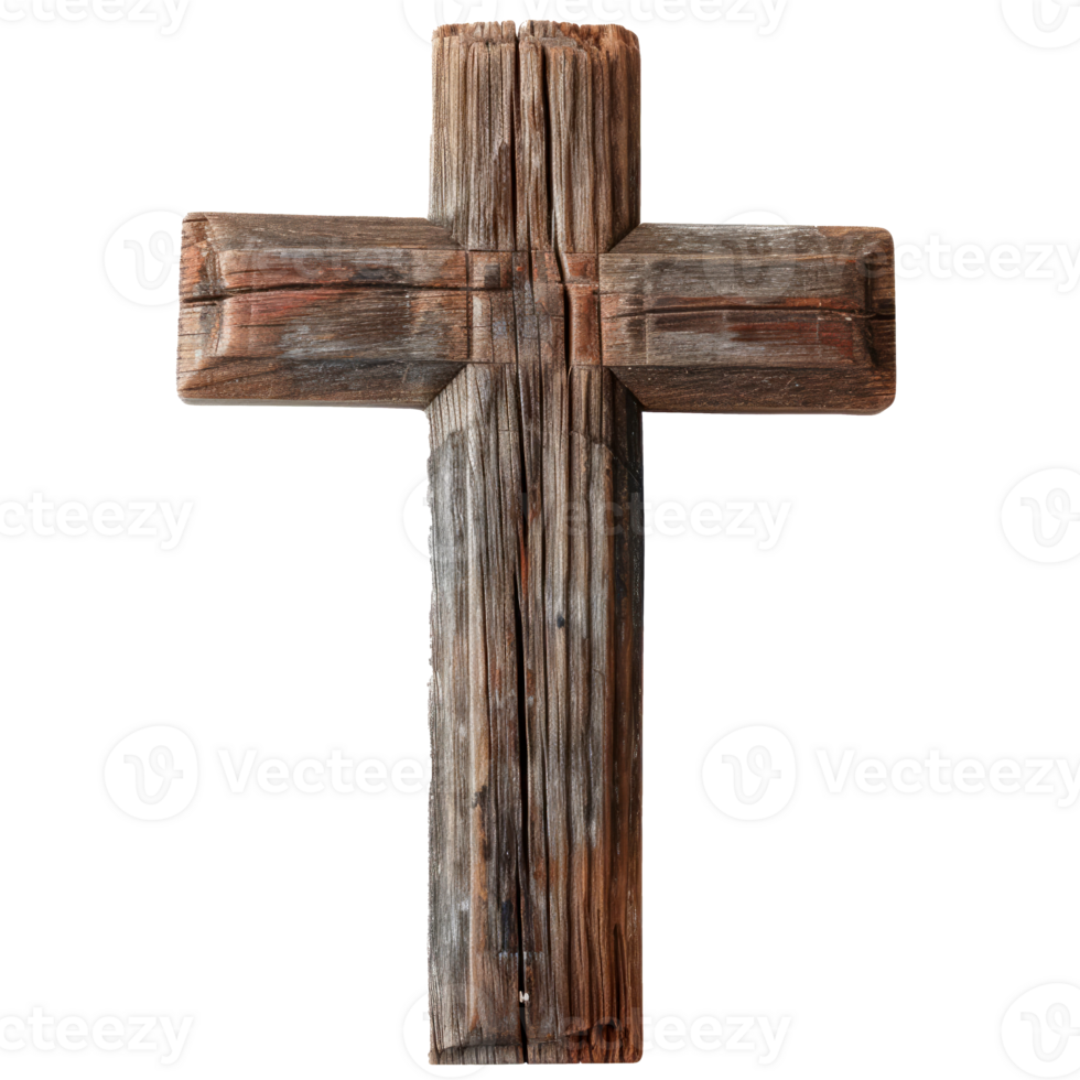 Wooden cross on transparent background symbolizing faith and spirituality png