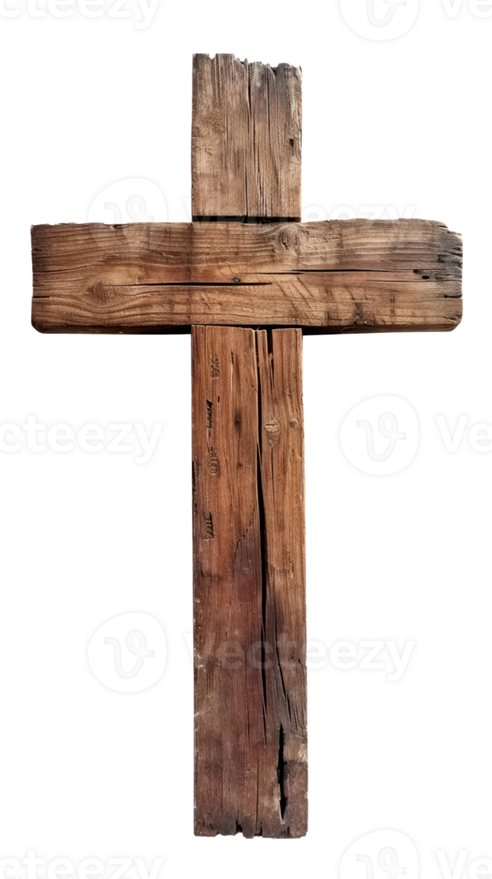 Rustic wooden cross isolated on a transparent background for religious themes png