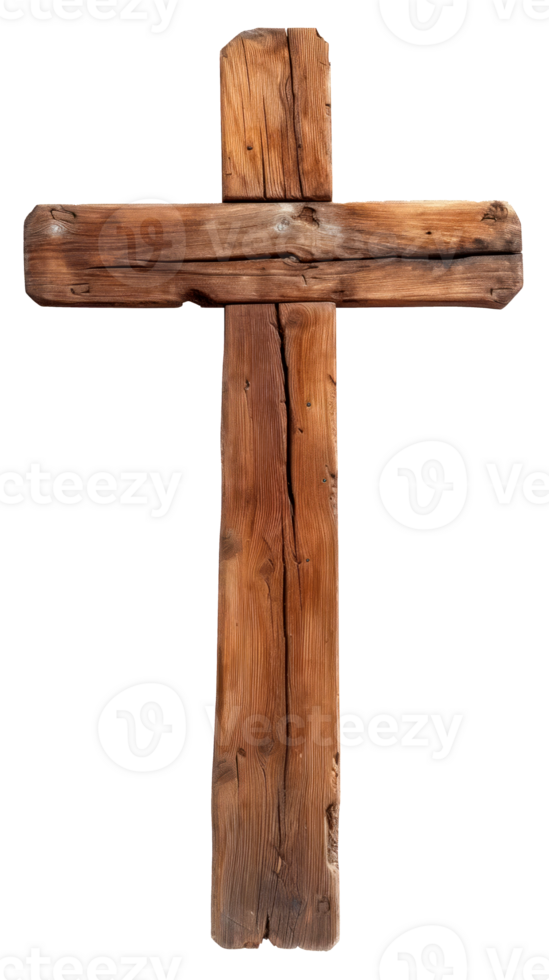 Wooden cross isolated on a transparent background for religious symbolism. png