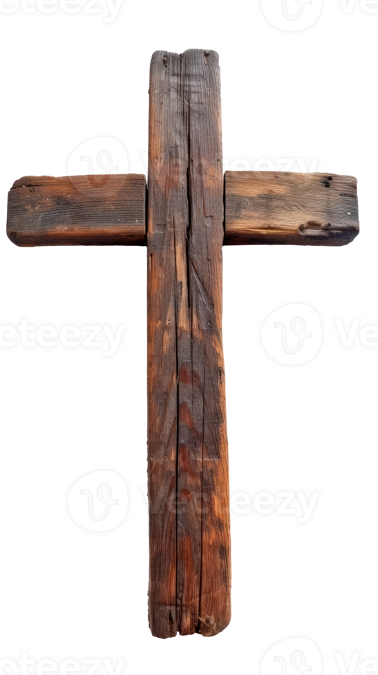 Wooden cross isolated on a transparent background for religious and decorative use png