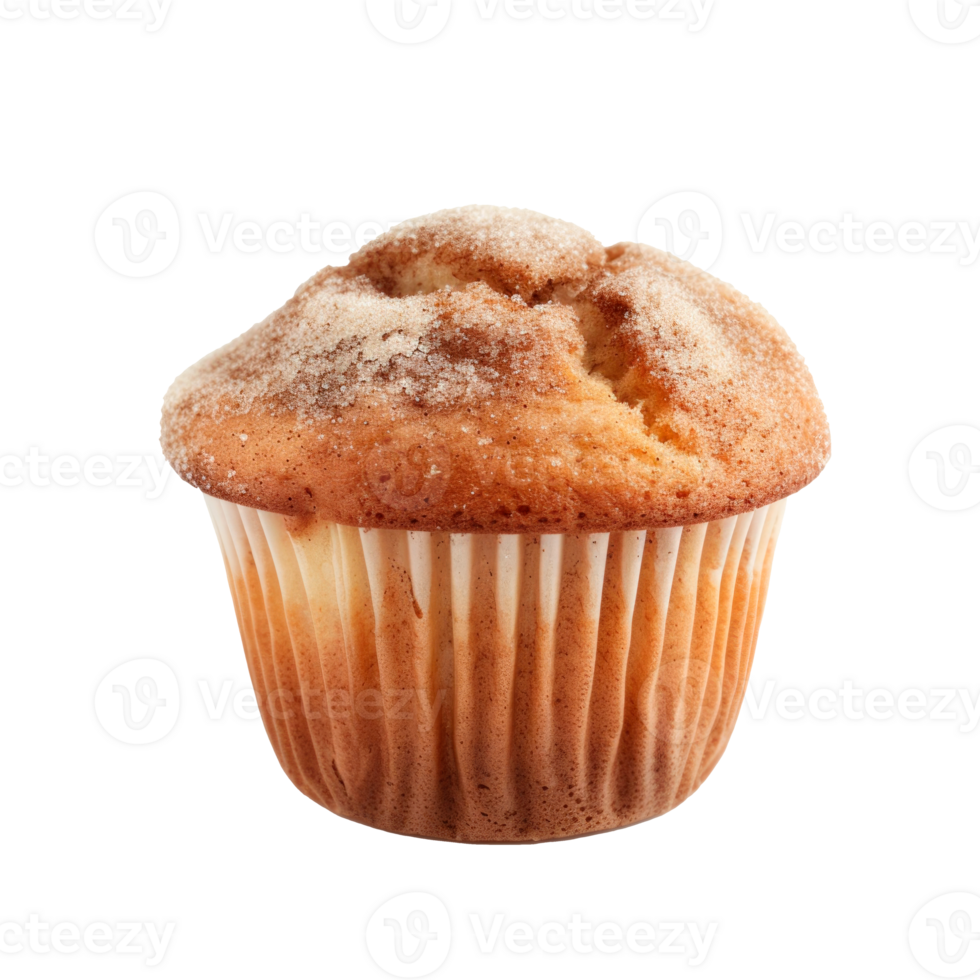 Delicious freshly baked muffin with a golden brown top and white liner png