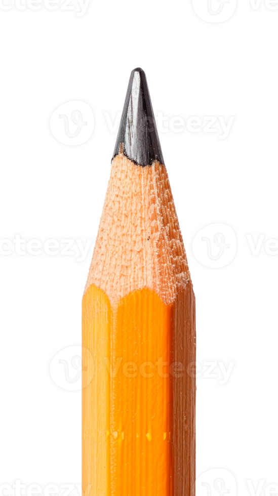 Closeup of a sharpened orange pencil on a transparent background png