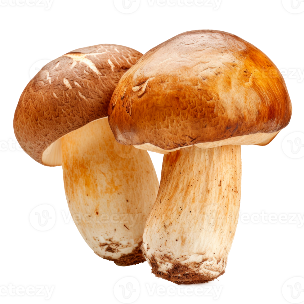 Two fresh brown mushrooms isolated on a transparent background png