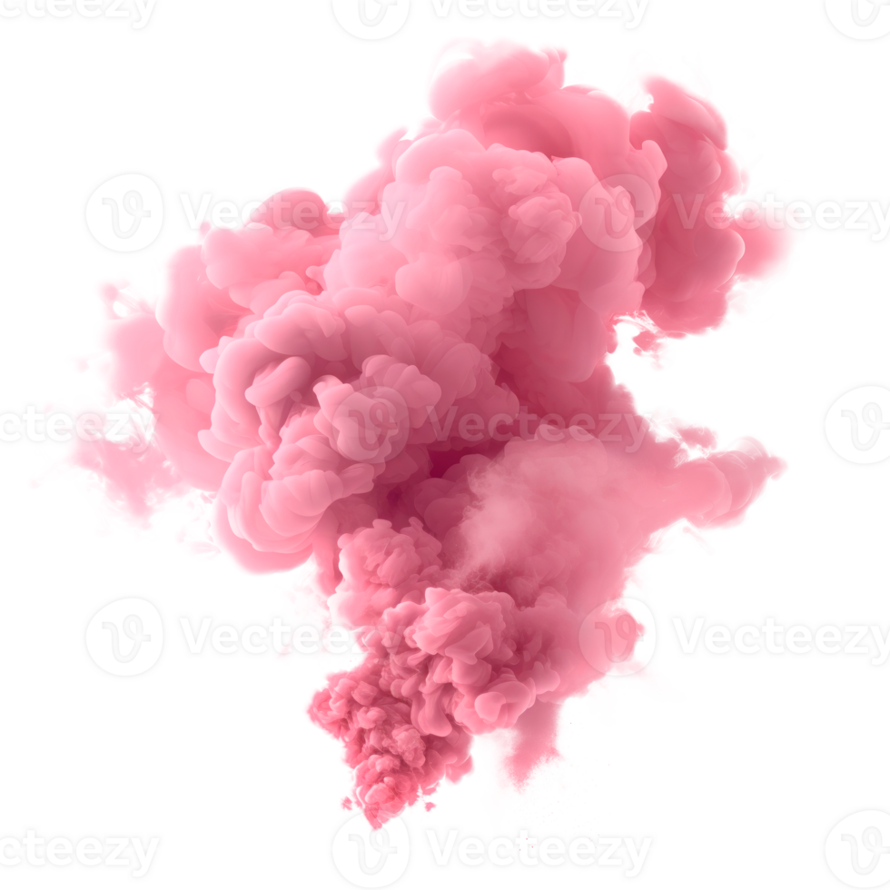 Pink smoke cloud isolated on black background for artistic design purposes. png