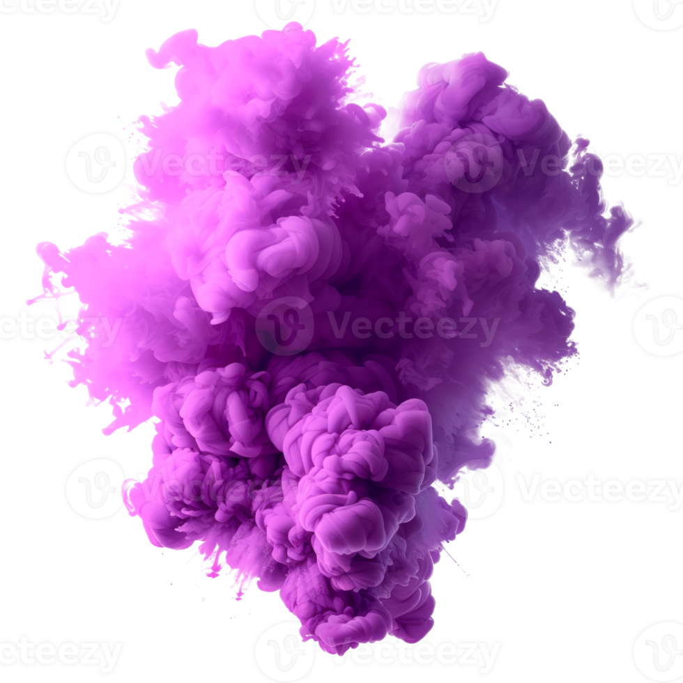 Vibrant purple smoke cloud isolated on a transparent background for creative use. png