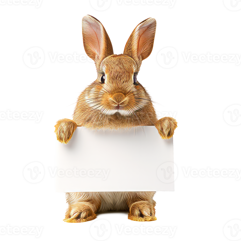 A cute rabbit holding a blank sign for customizable messages. png