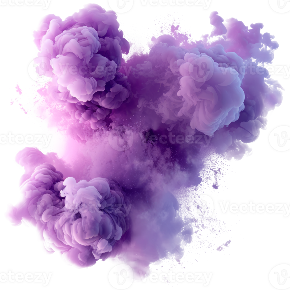 Purple smoke cloud isolated on a transparent background for creative use png