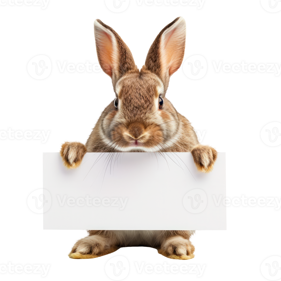 A cute rabbit holding a blank sign for customization. png