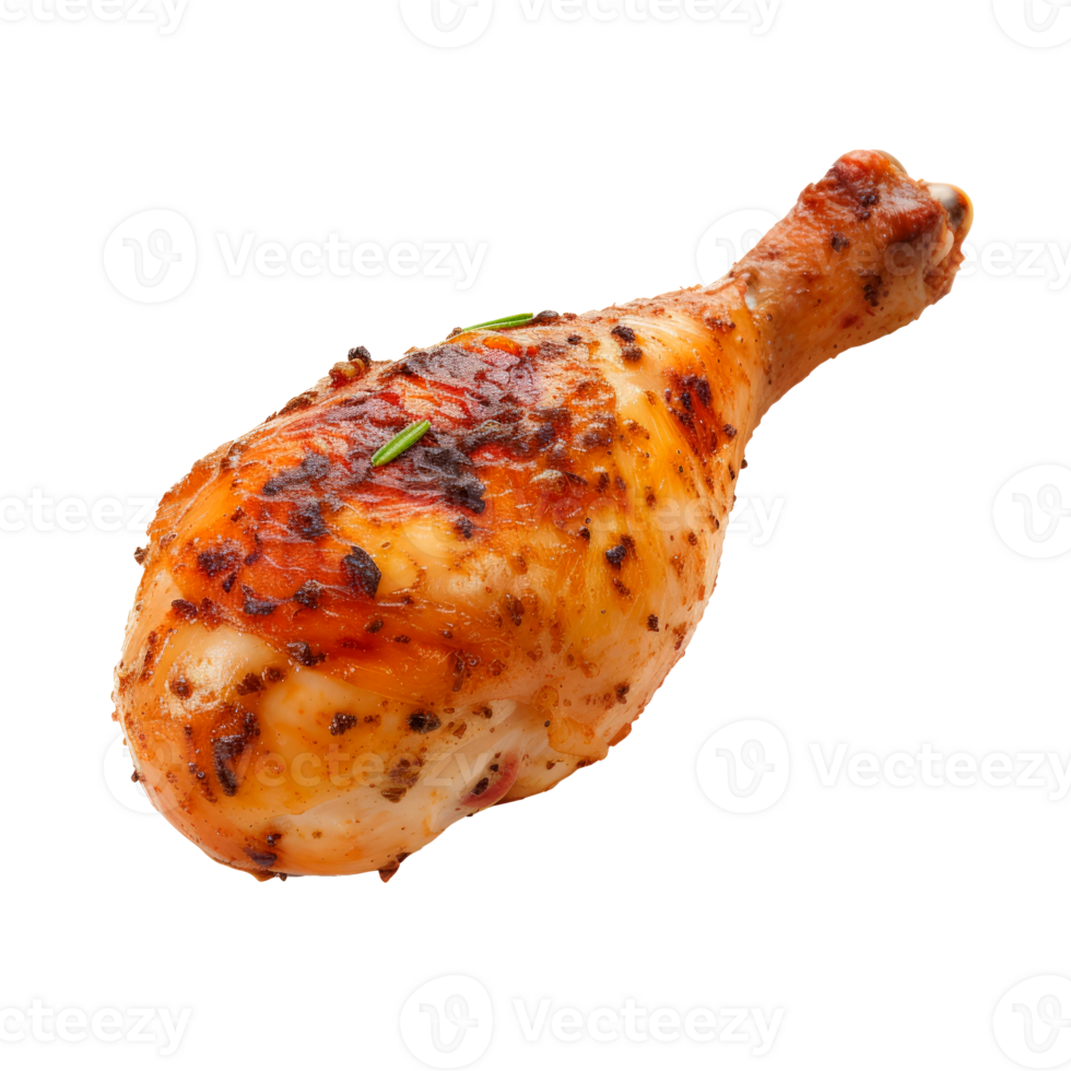 Grilled chicken drumstick seasoned with herbs and spices on a transparent background png