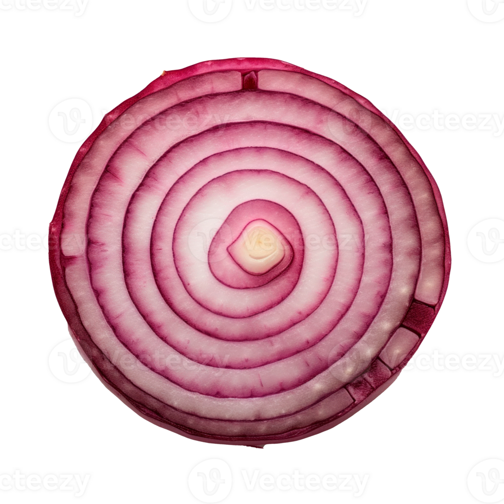 Sliced red onion showing concentric rings on a transparent background png