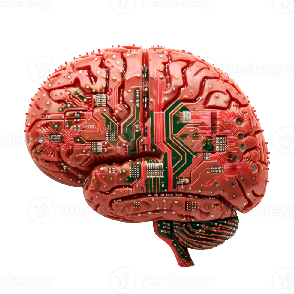 A brain illustration combining organic and electronic circuit designs for innovation. png