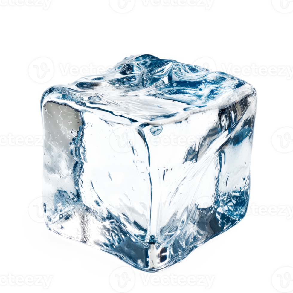 A clear ice cube with a blue tint, perfect for cooling drinks. png