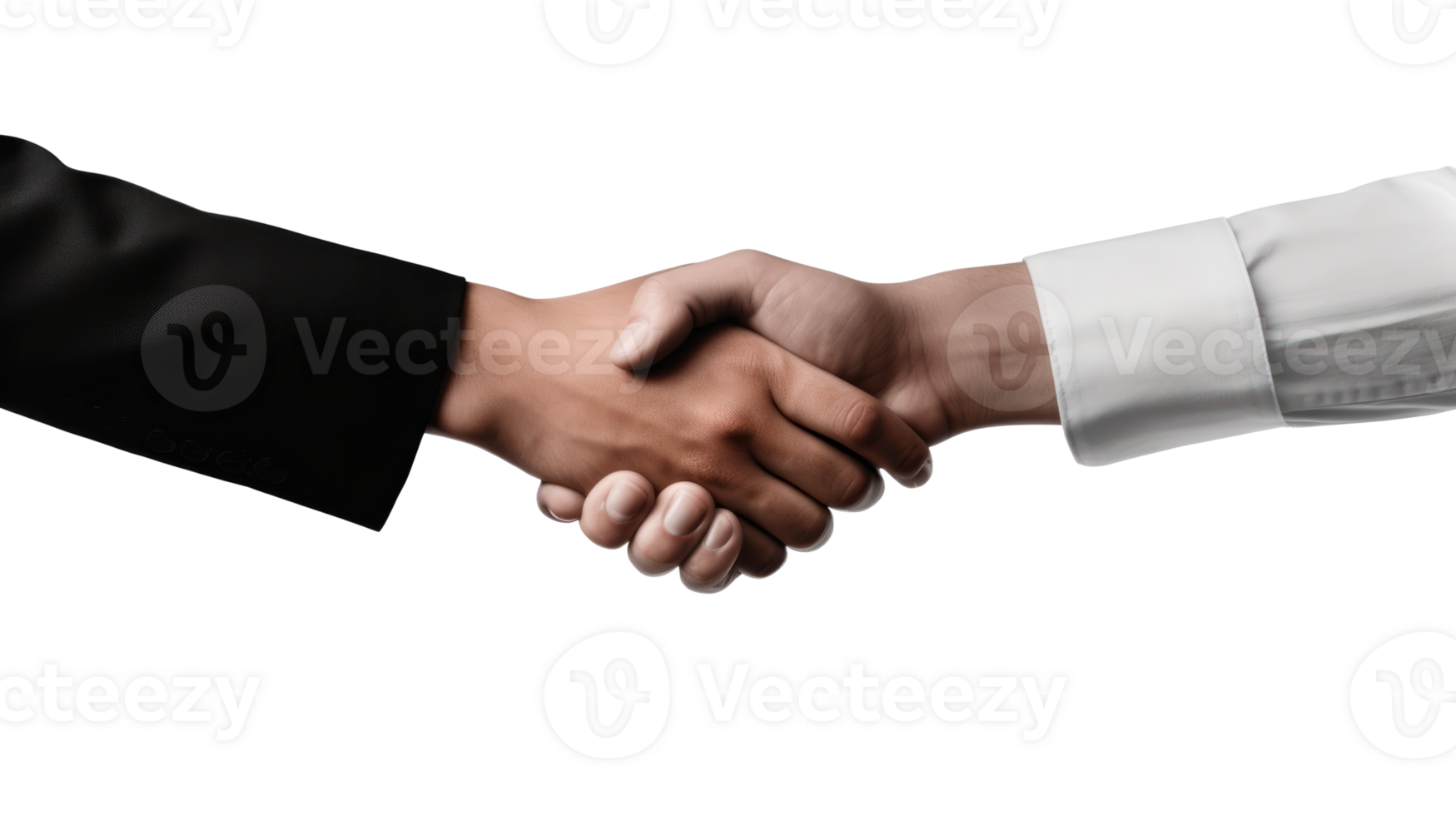 Two business professionals shaking hands in agreement and partnership png