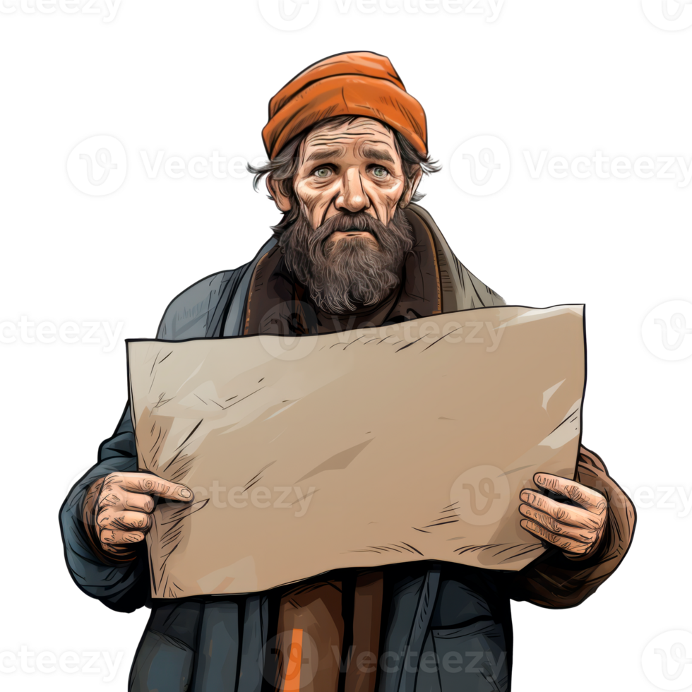 An elderly man holding a blank sign with a serious expression. png