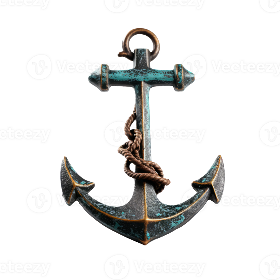 Rustic metal anchor with rope detail isolated on transparent background png