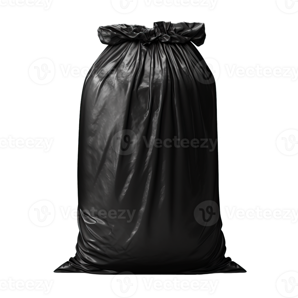 Black plastic garbage bag for waste disposal and organization purposes png