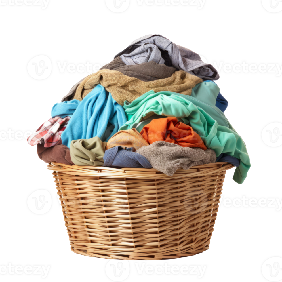 A basket filled with a heap of assorted laundry and clothes png