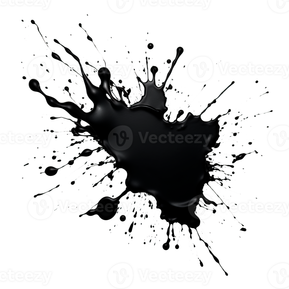 A dynamic black ink splash with fluid motion and artistic expression. png