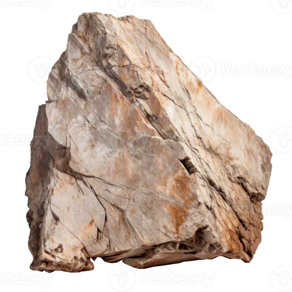 A large natural rock with a rough texture on a transparent background. png
