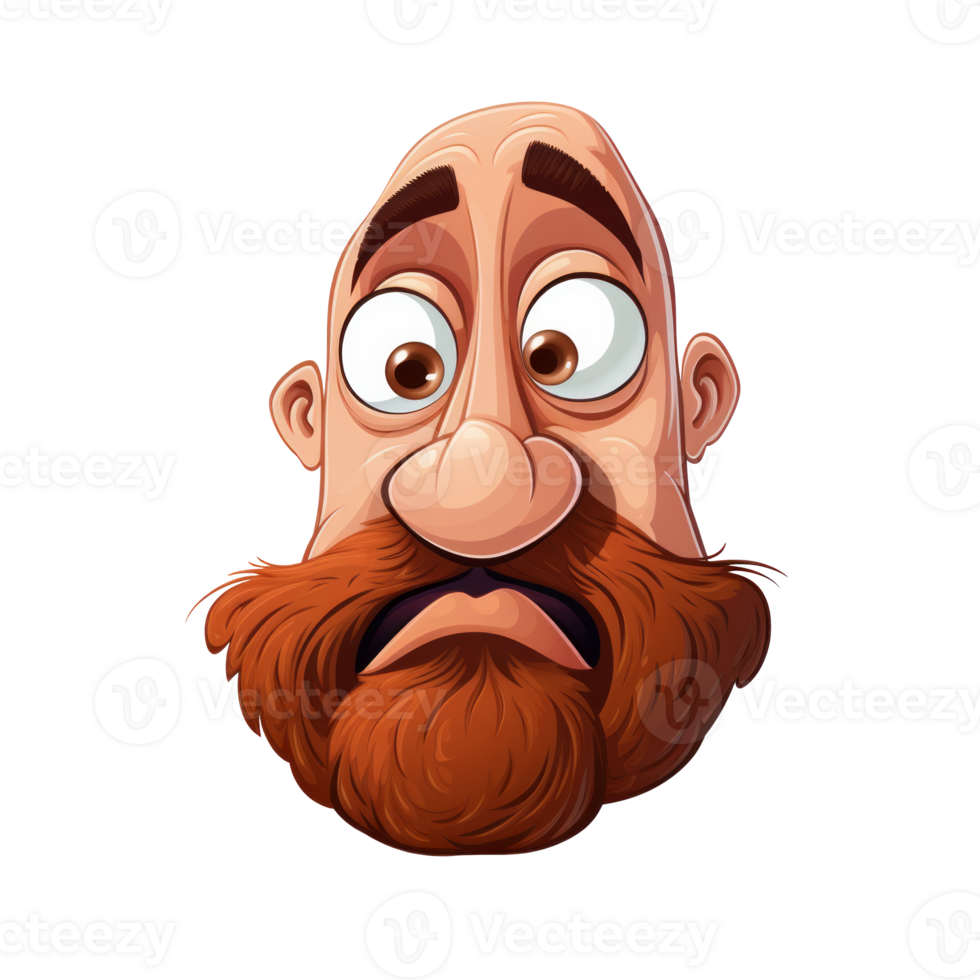 A cartoon character with a surprised expression and a large red beard. png