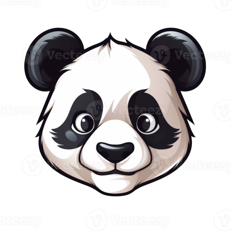 Illustration of a cute cartoon panda face with expressive eyes. png