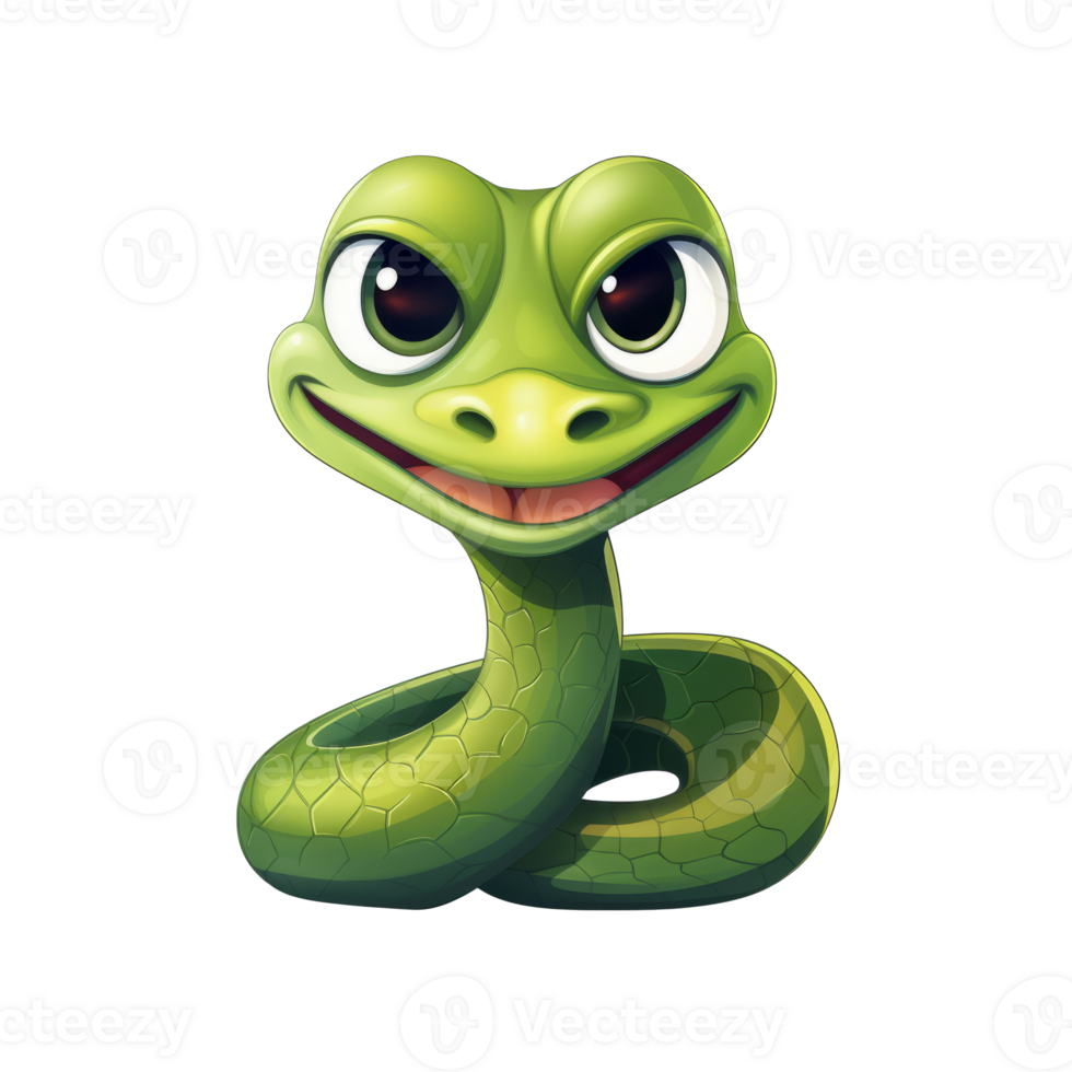 A playful cartoon snake character with a friendly smile and bright green color png