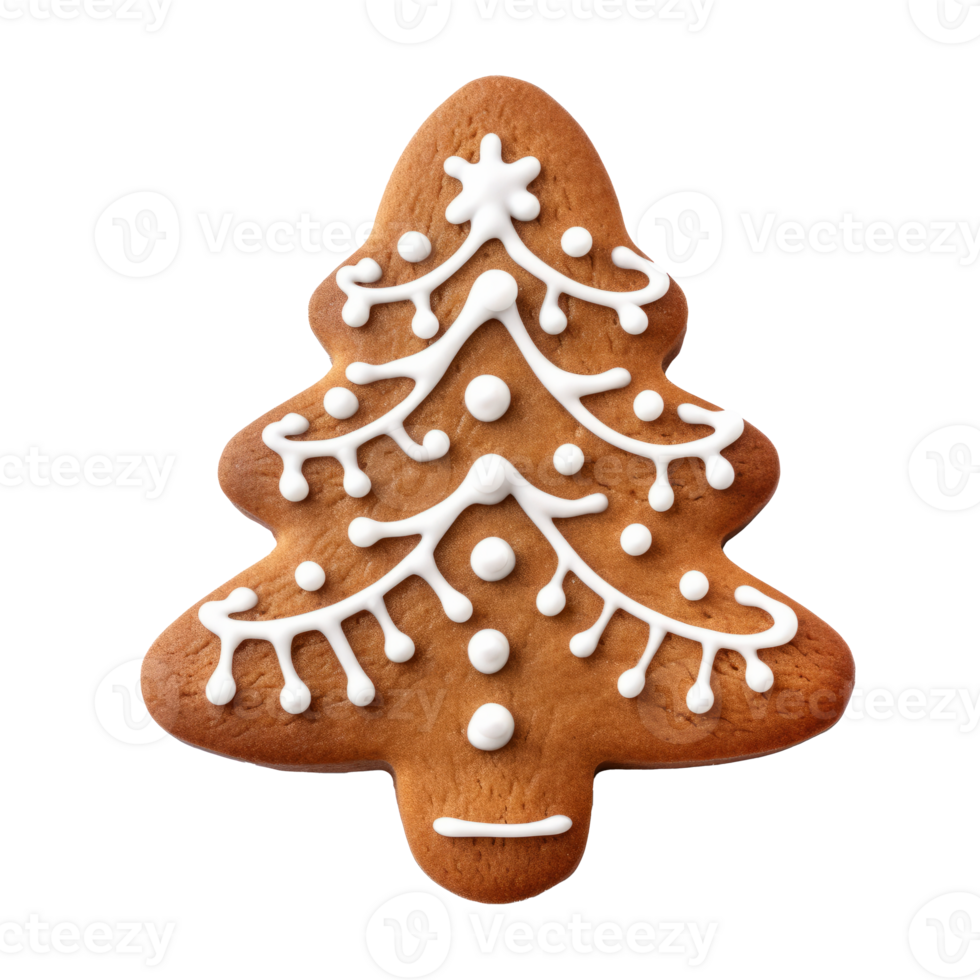 Decorative gingerbread cookie shaped like a Christmas tree with icing png