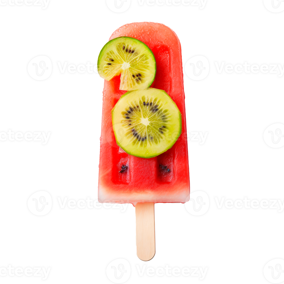 Colorful fruit popsicle with kiwi and watermelon on a stick png