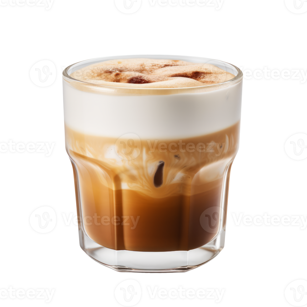 Iced latte in a glass with layers of coffee and milk png