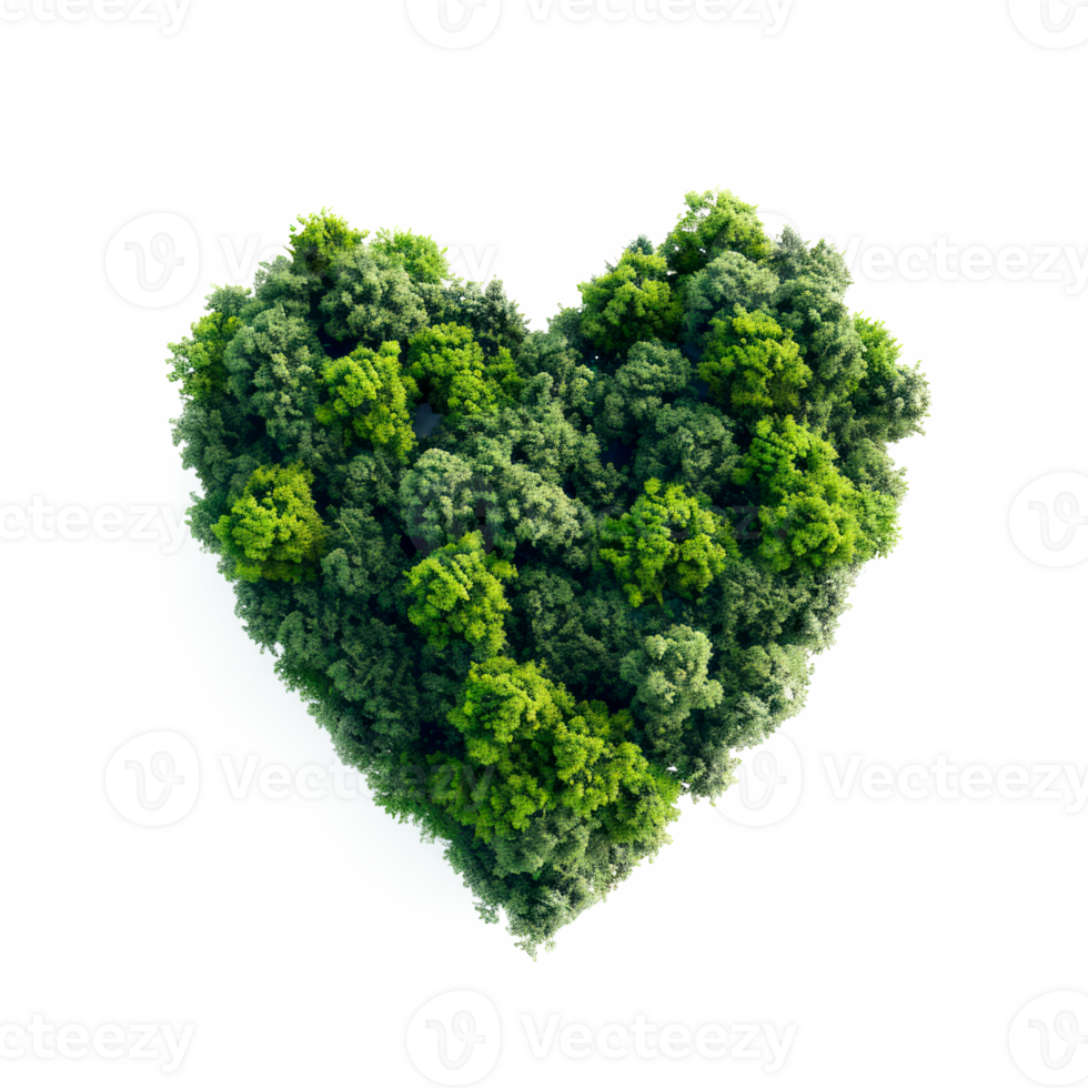 A heart-shaped arrangement of lush green trees representing love for nature png