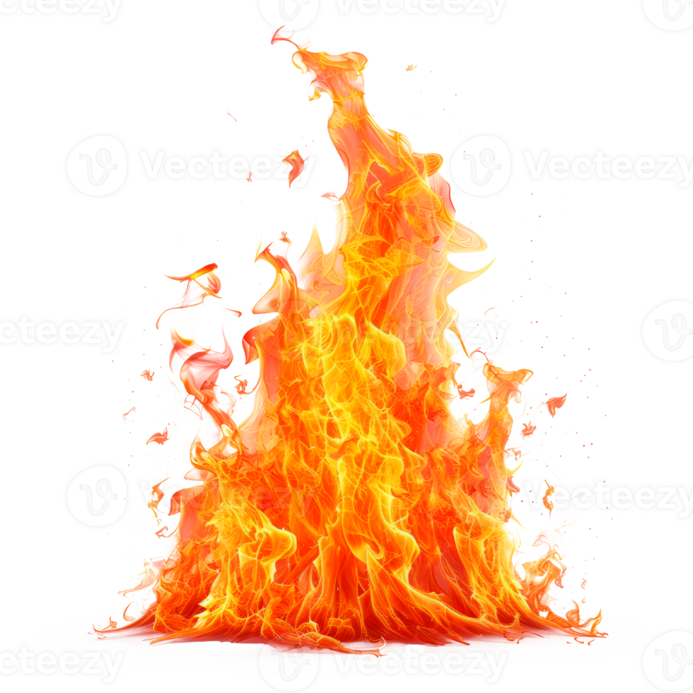 A vibrant flame with orange and yellow colors on a transparent background png