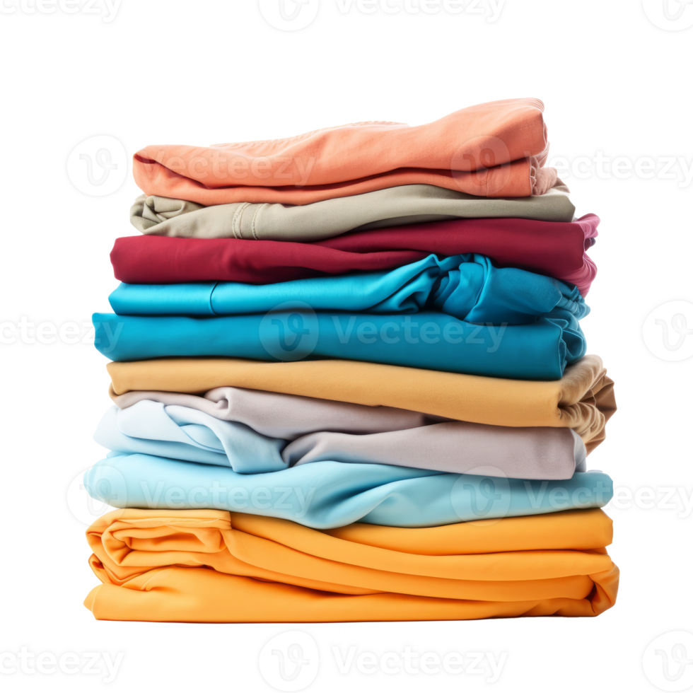 A neatly stacked pile of colorful folded clothing items. png