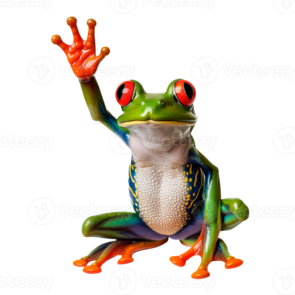 A colorful frog waving its hand against a transparent background png