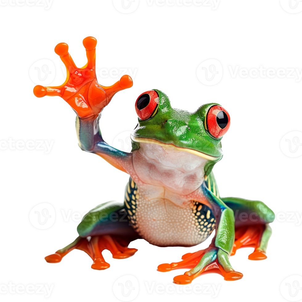 A colorful tree frog waving its hand in a playful gesture png