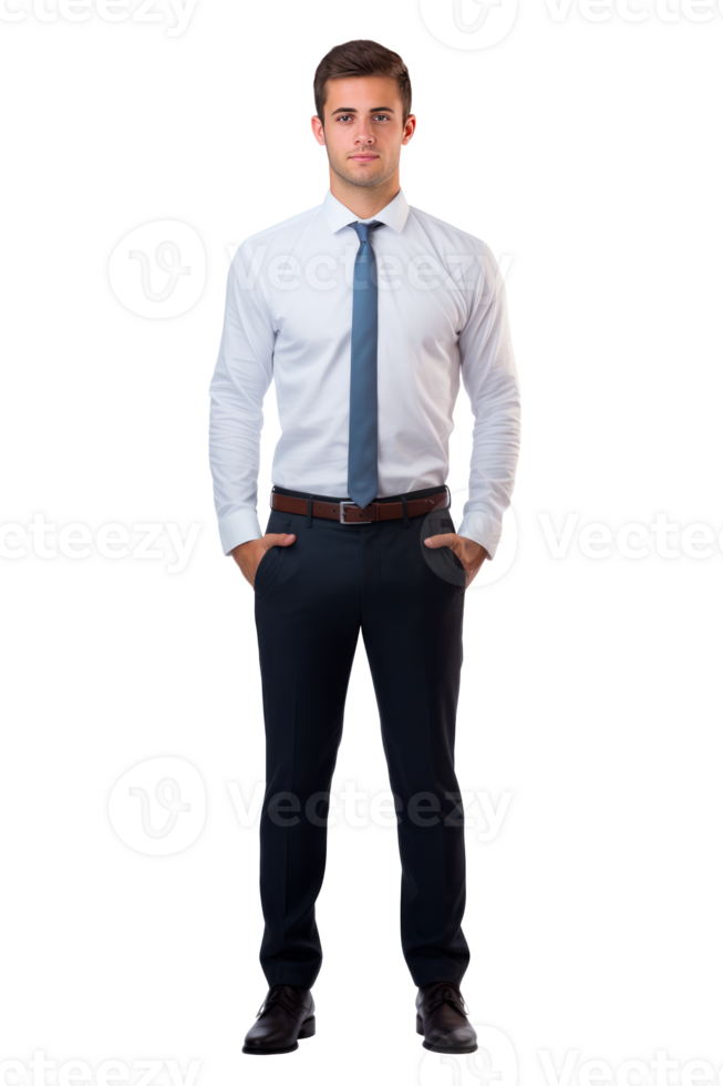 Confident businessman in formal attire standing with a neutral expression png