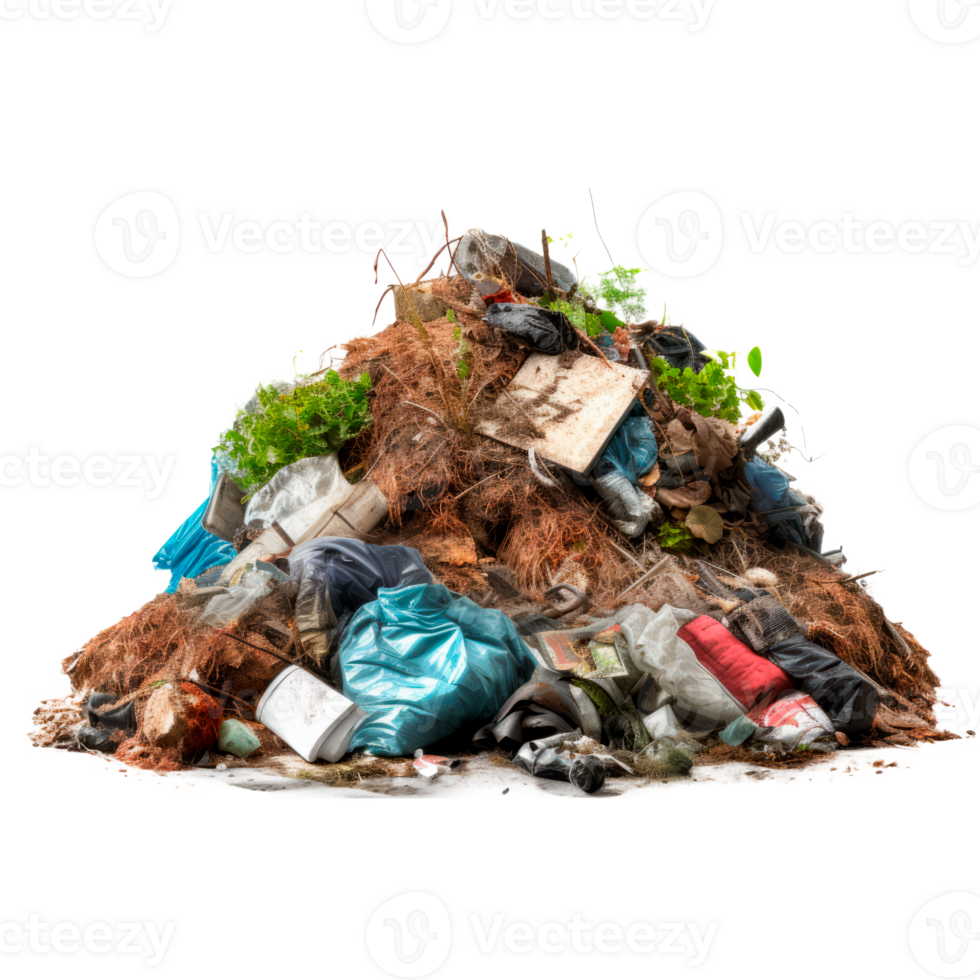 A large pile of mixed waste and garbage on a transparent background png