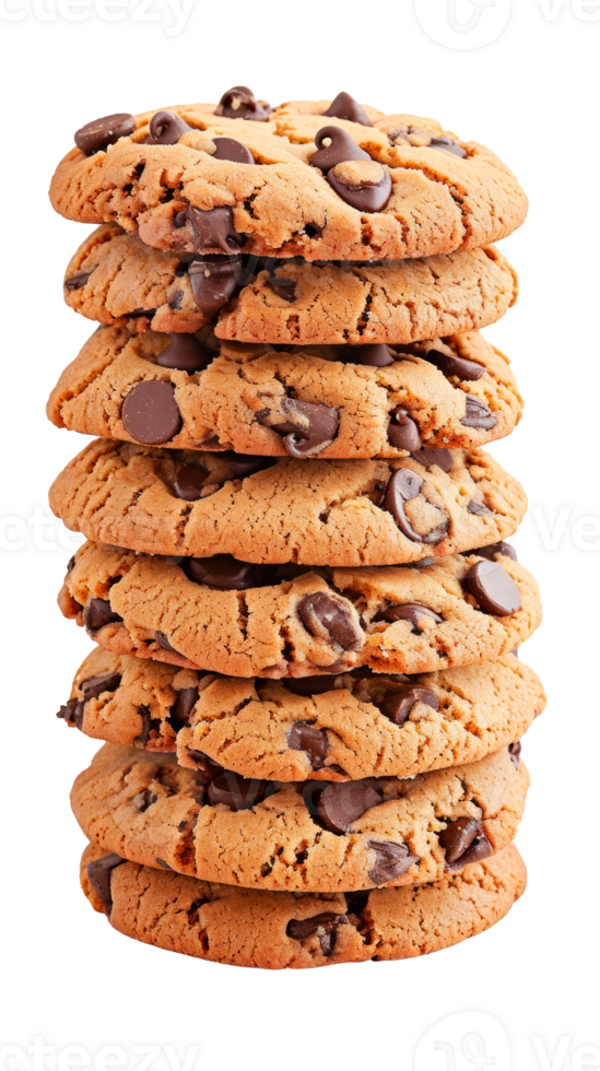 A stack of delicious chocolate chip cookies on a white background png