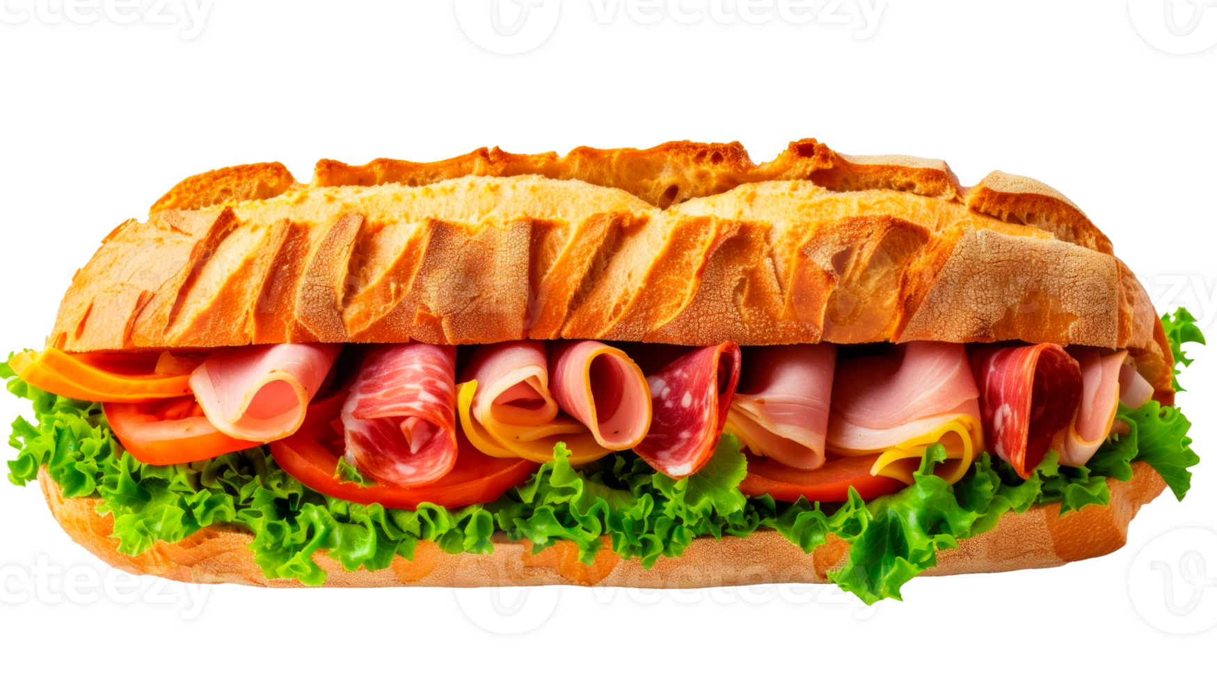 A delicious sub sandwich filled with various meats and fresh lettuce. png