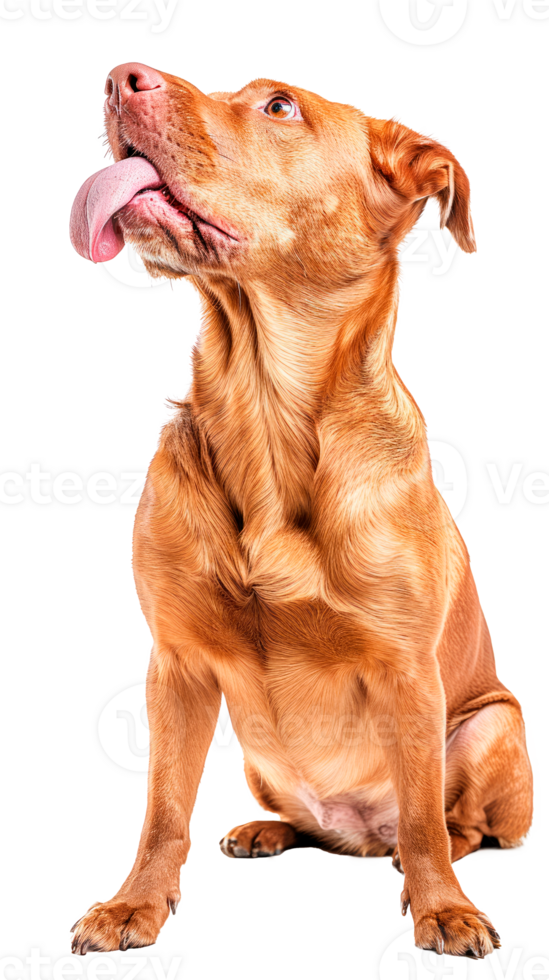 A playful brown dog sitting with its tongue out png