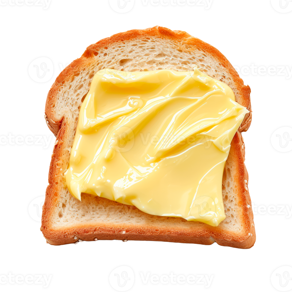 Slice of bread topped with creamy butter spread isolated on white background png