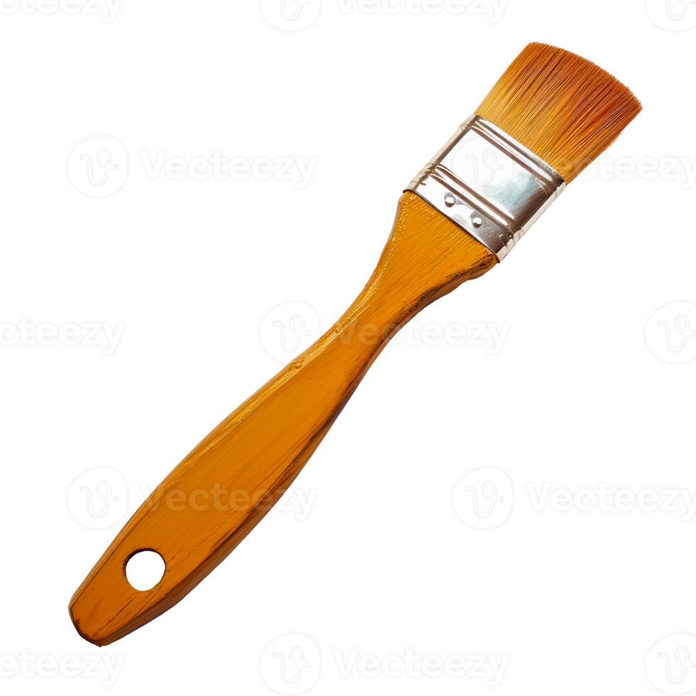 A paintbrush with a wooden handle and synthetic bristles for artistic use png