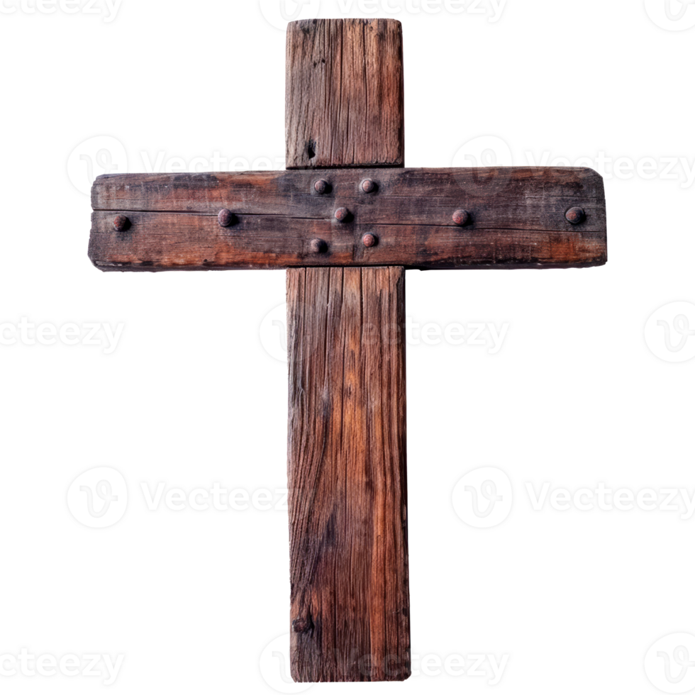 Rustic wooden cross symbolizing faith and spirituality on a transparent background png