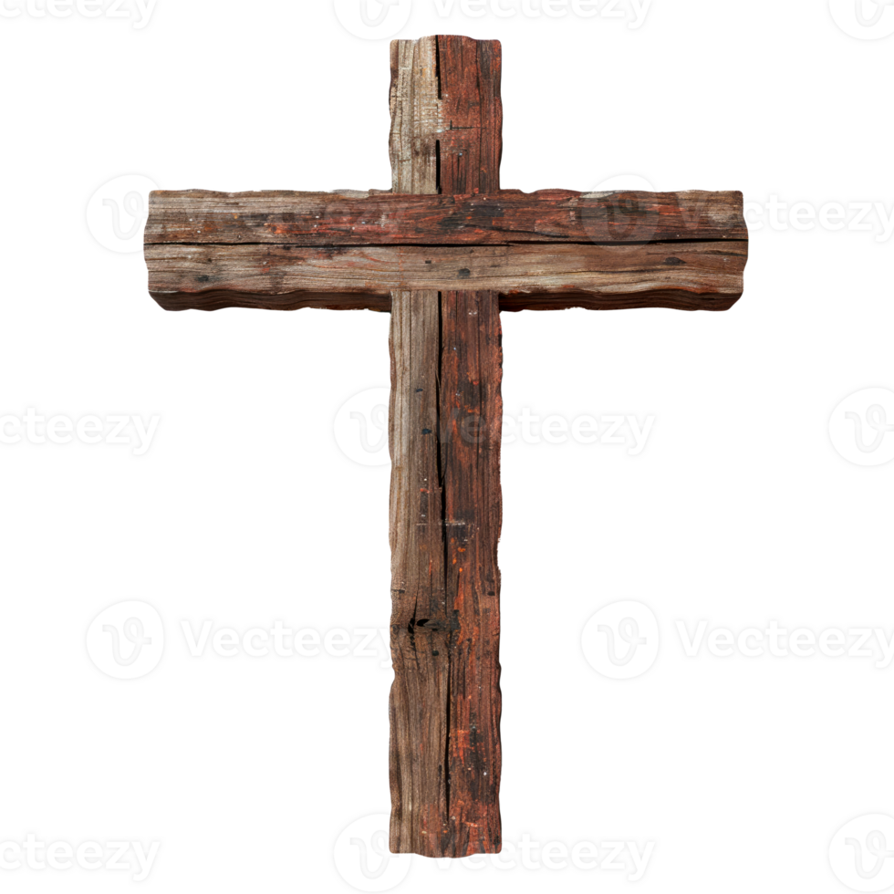 Rustic wooden cross symbolizing faith and spirituality on transparent background png