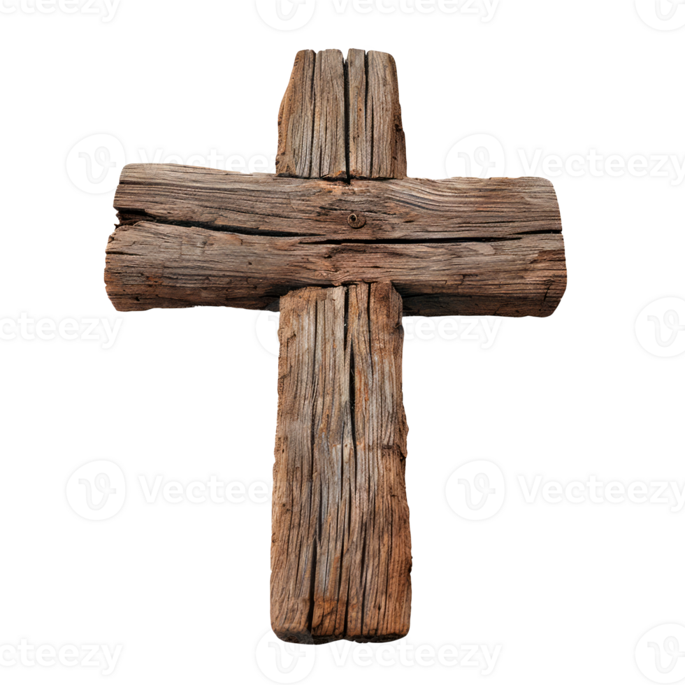 Rustic wooden cross symbolizing faith and spirituality on a transparent background png