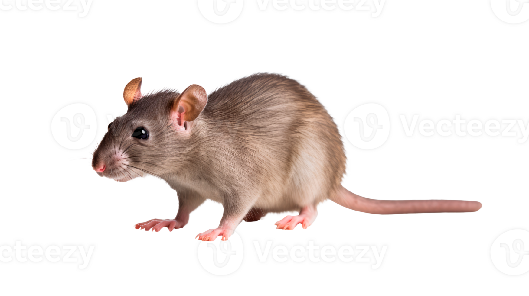 A cute grey mouse standing on a transparent background. png