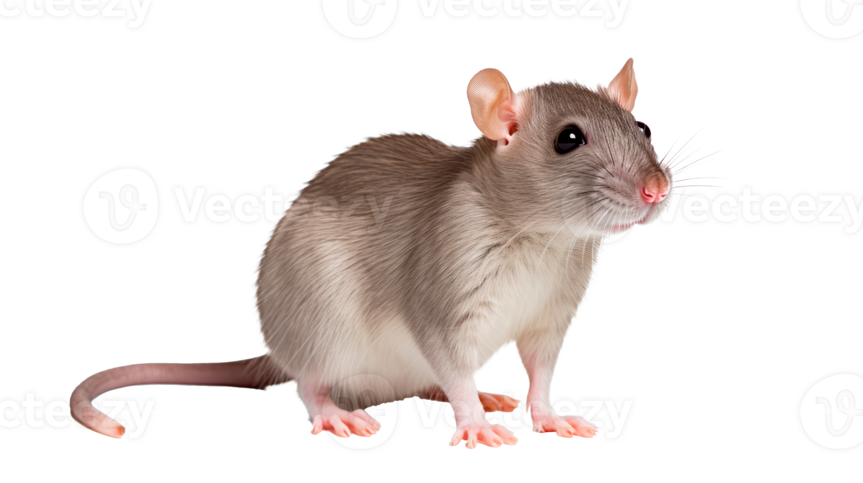 A cute gray mouse isolated on a transparent background. png