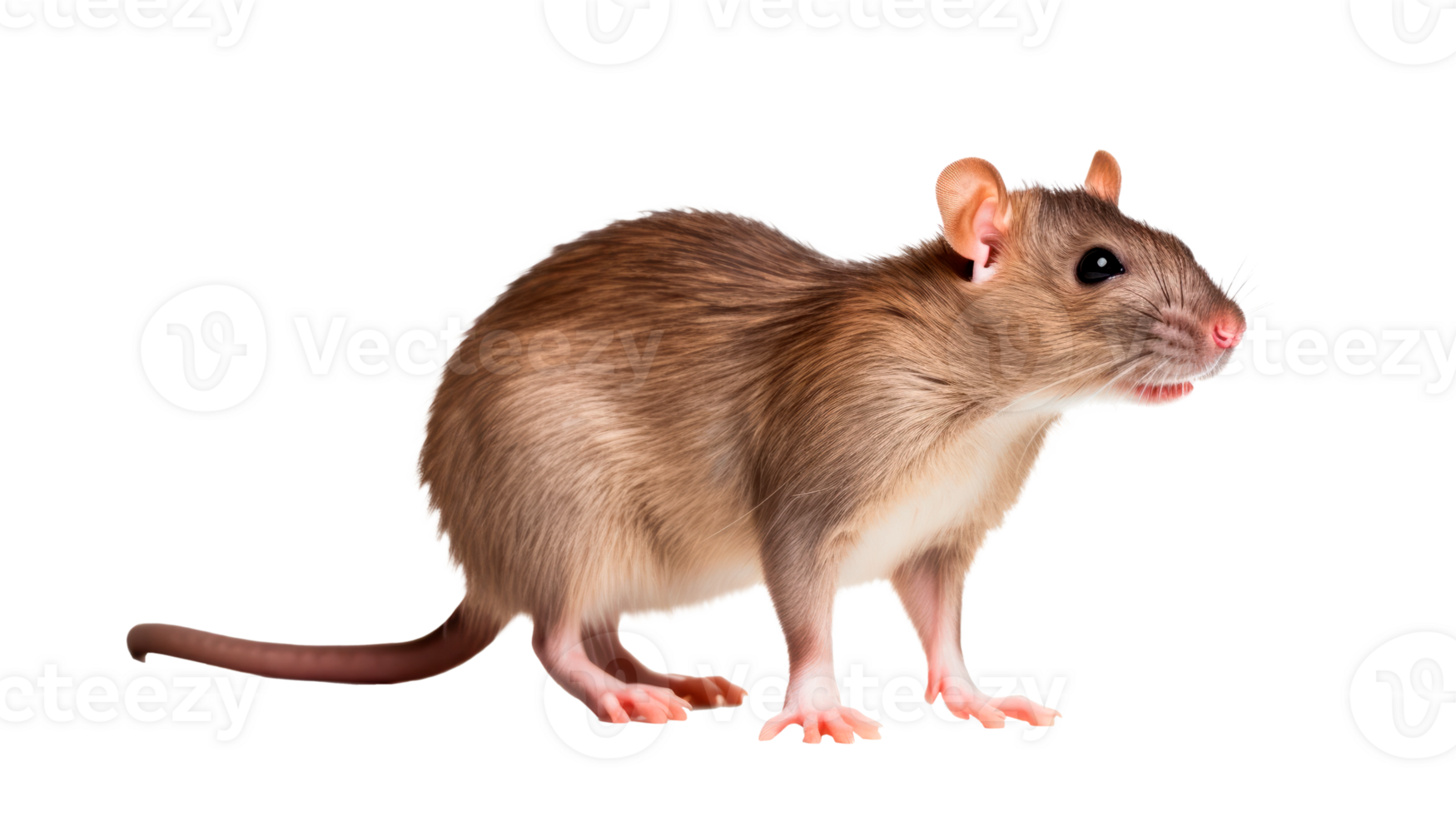 A cute brown rat standing on a transparent background. png