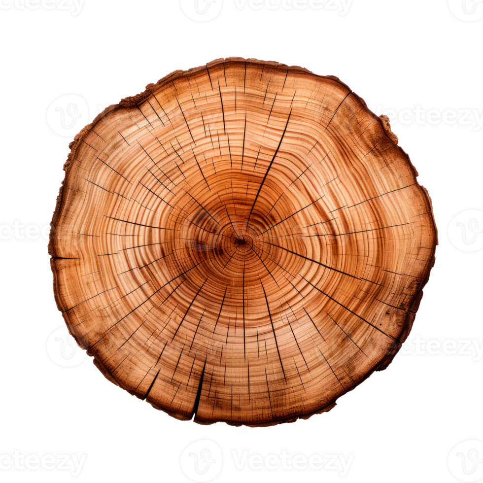 Isolated cross-section of a tree trunk showcasing natural wood grain. png